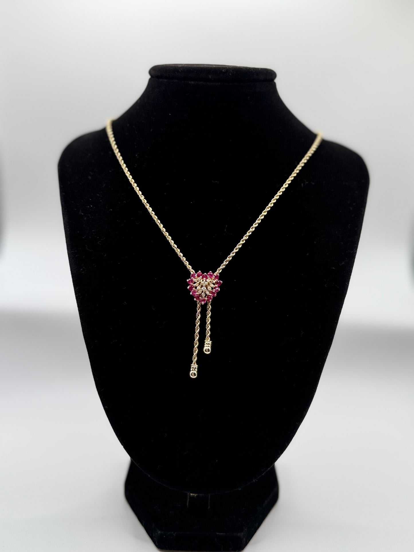 Exclusive necklace for women with diamonds and pink sapphires, 10k gold.