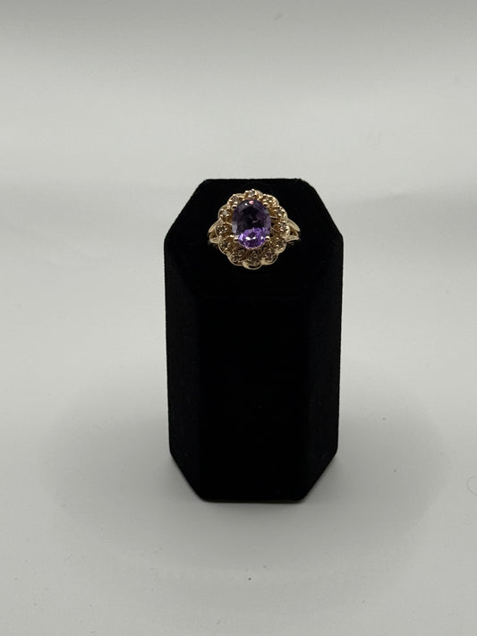 exclusive women's ring natural diamonds and amethyst 14k