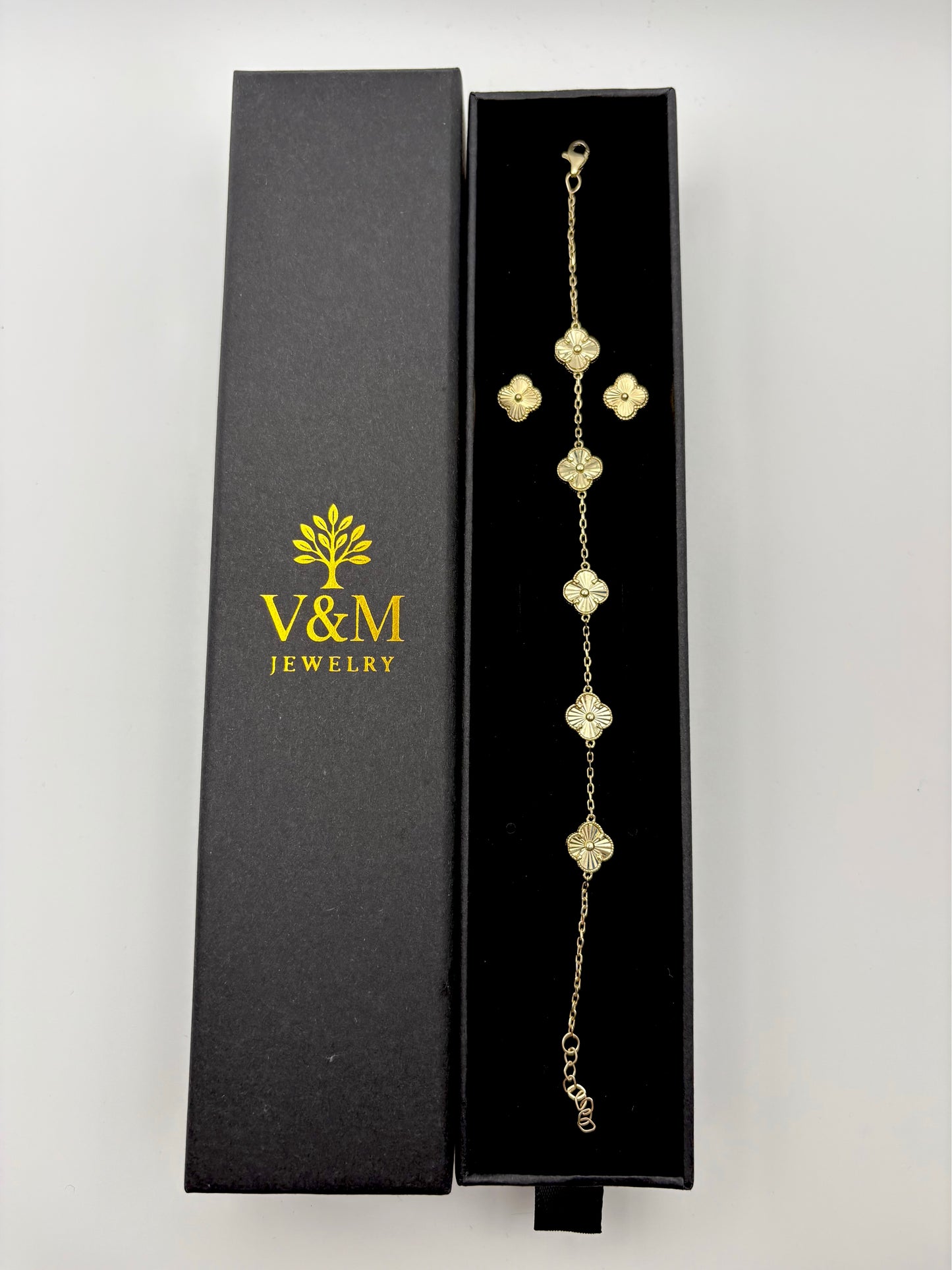 10k Five Flower Clover Set (Bracelet + Earring)