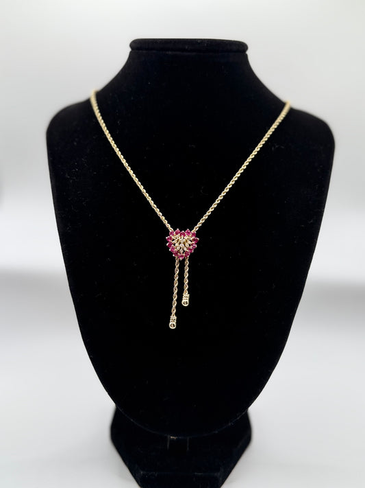 Exclusive necklace for women with diamonds and pink sapphires, 10k gold.