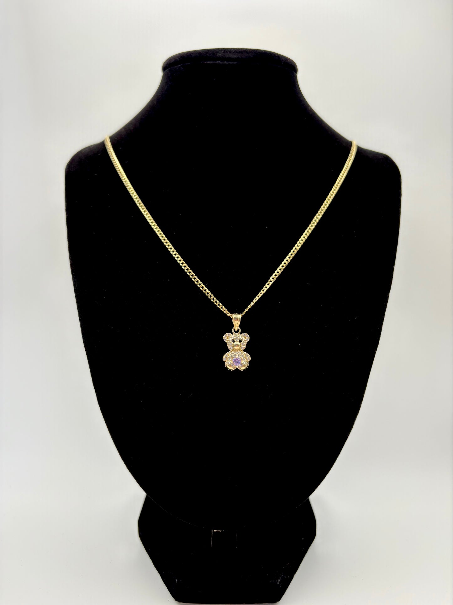 Gold bear / Purple Heart pendant 10k