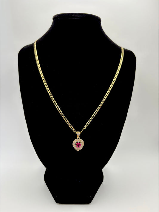 Red stone heart pendant 10k