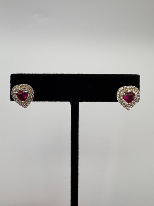 Heart with red stone earrings 10k